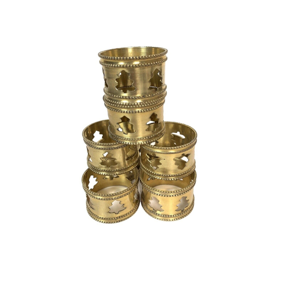 Sold - Vintage Classic Brass Christmas Tree Cut Out Round Napkin Rings Set of 8 - Picture 10 of 12